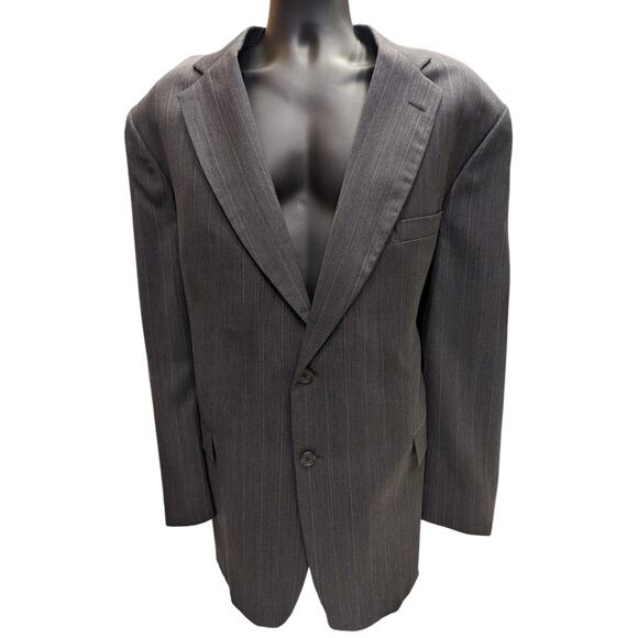 Stafford Suit Jacket Mens 48R Wool Blazer Gray Pinstripe Sport Coat Two Button - Picture 6 of 13